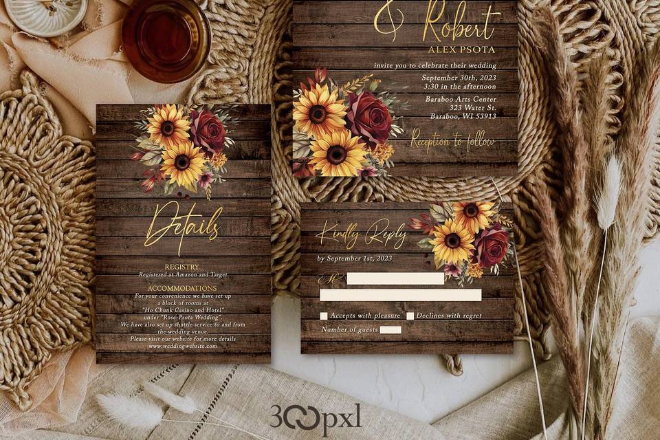 Rustic Sunflowers Burgundy Set