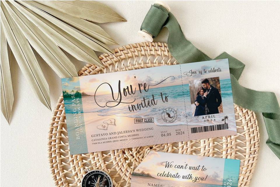 Beach Wedding Boarding Pass