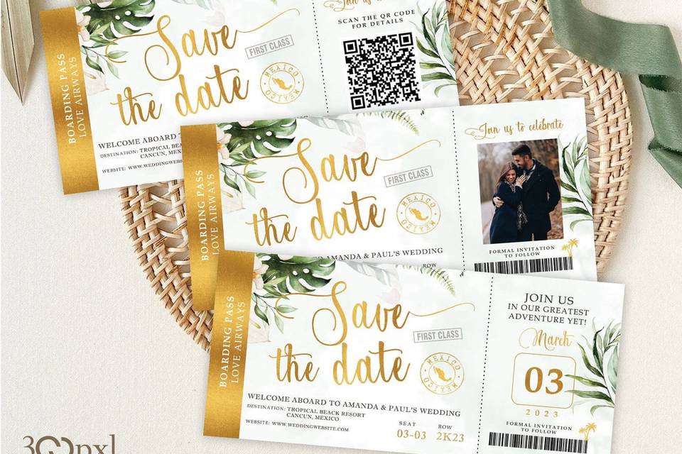 Tropical Wedding Boarding Pass