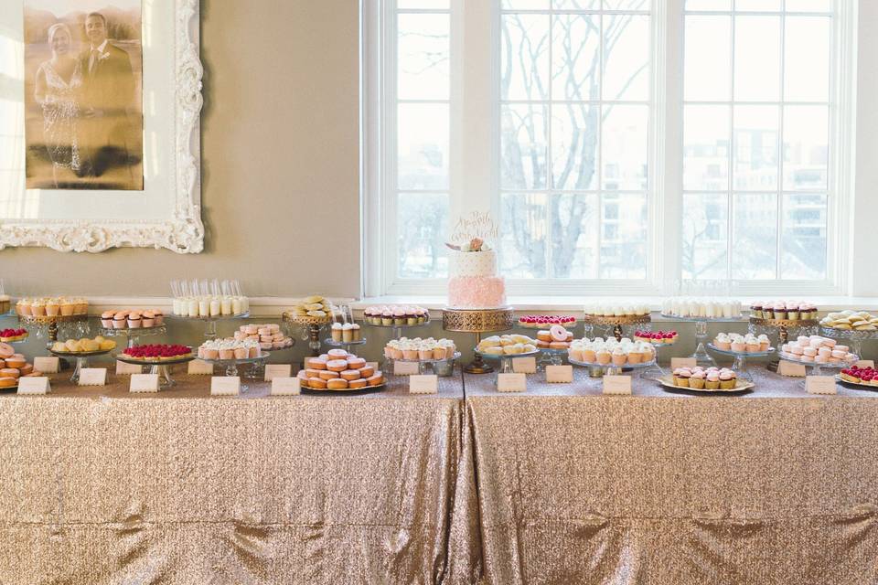 Pink & Gold Wedding Dessert TablePhoto by Jeff Loves Jessica