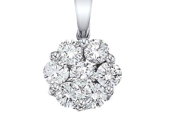 1.00 ct. Diamond Clusters Flower Pendant Necklace	Match her bouquet with a floral-themed pendant showcasing a cluster of 7 brilliant round diamonds on a fine gold chain.