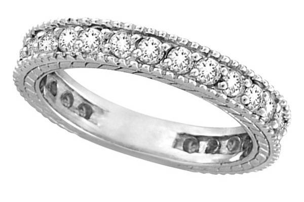 Diamond Eternity Milgrain Edged Band	24 white diamonds surround this gold ring with milgrain edging for an antique look. Also available in other metals.