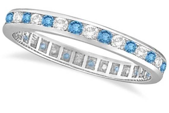 Blue Topaz & Diamond Channel-Set Eternity Ring	A graceful, wintery ring with channel-set diamonds & blue topaz. Available in multiple gems for a great birthstone gift.