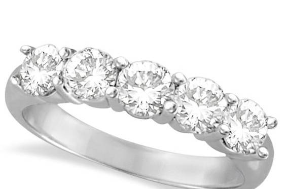 1.50ct Five Stone Diamond Ring	A simple & versatile band of your choice of precious metal, featuring five glittering prong-mounted round diamonds.