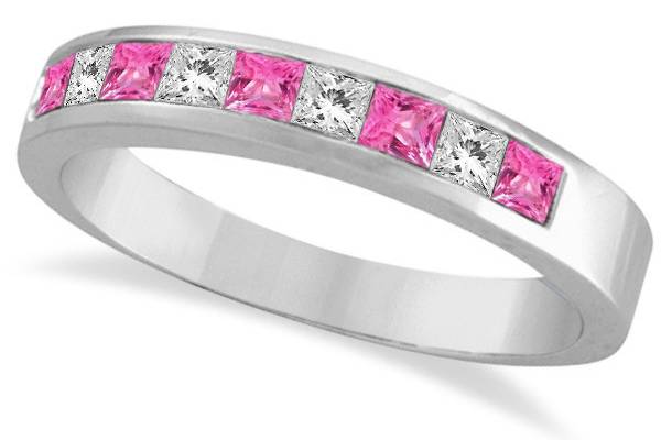 Princess Channel-Set Diamond & Pink Sapphire Ring	Channel-set princess pink sapphires & diamonds alternate on this 14k gold band, also available in other precious metals.