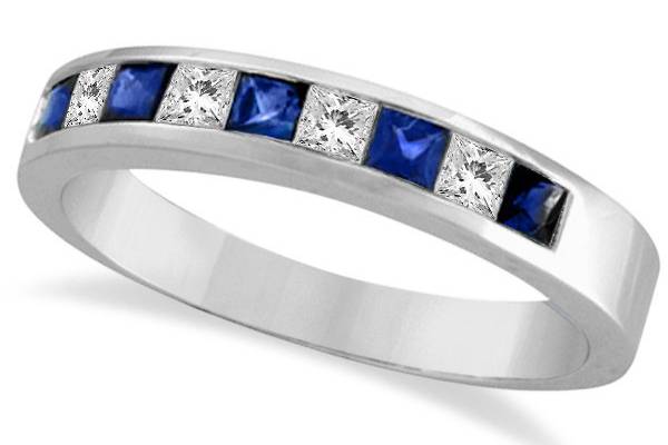 Princess-Cut Channel-Set Diamond & Sapphire Ring	Princess sapphires & diamonds alternate in a channel setting on this polished gold band. Also available in other metals.