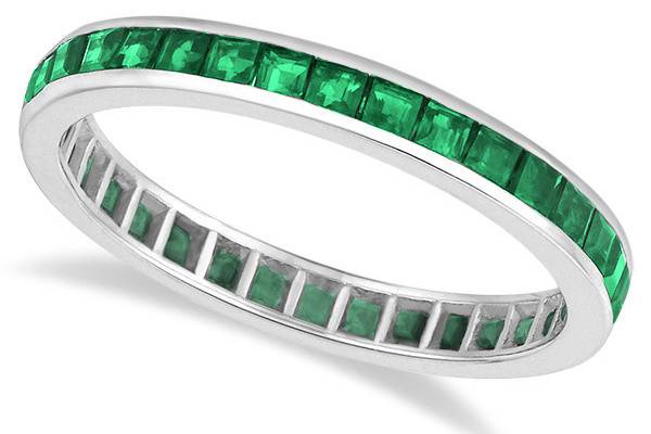 Princess-Cut Emerald Eternity BandSelect a polished gold or custom metal band to house a perfect set of more than 30 channel-set, princess-cut emeralds.