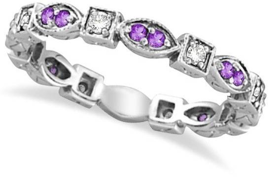 Amethyst & Diamond Eternity Anniversary Ring	Marquise and squares alternate to form a chic diamond and gemstone band, available in multiple gemstones and metals.