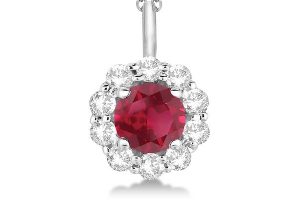 Halo Diamond and Ruby Pendant Necklace	A single AAA-quality ruby, surrounded by round cut diamonds, creates a radiant effect. Customize this halo pendant your way.