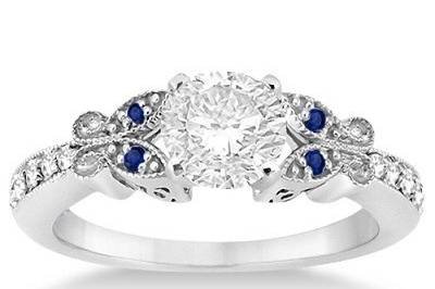 Butterfly Diamond & Sapphire Engagement Ring Setting (0.20ct)	Design your own butterfly ring with 16 precious stones, selectable center stone & your choice of gold or other metals.