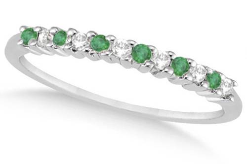 Petite Diamond & Emerald Wedding Band	This designer diamond & emerald wedding band in gold or other metals showcases 6 emeralds alternating with 6 diamonds.