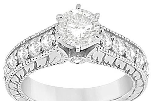 Vintage Diamond Engagement Ring Setting (1.05ct)	Milgrained diamond ring, available with custom center stone & in 14/18k white/yellow/rose gold, palladium, & platinum.