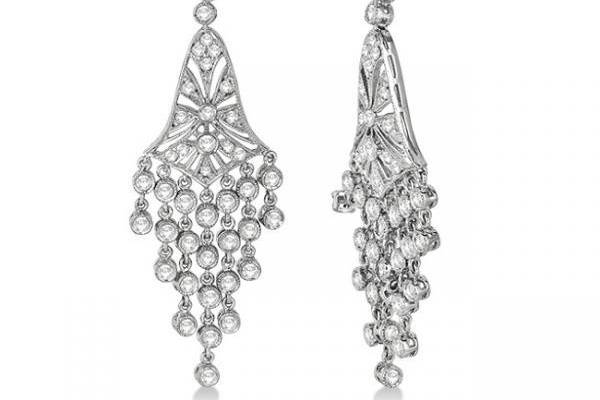 Bridal Dangling Chandelier Diamond Earrings 2.27ct	Attain classic elegance with these drop earrings, in 14k white, yellow and rose gold with 82 round bezel-set diamonds.