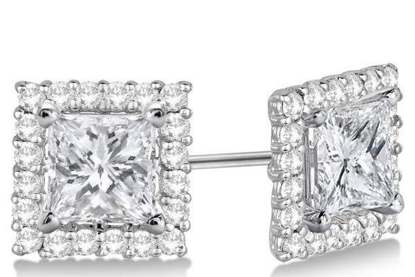 Pave-Set Square Diamond Earring Jackets for Studs	These halo earring jackets for colored or colorless diamond studs can fit round or princess cut stones in any 14k gold.