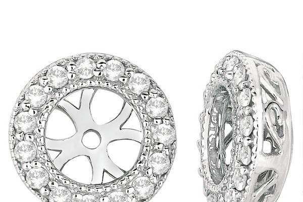 Vintage Round Cut Diamond Earring Jackets	Each vintage jacket holds 30 round colored or colorless diamonds & is available for different size studs in 14k gold.