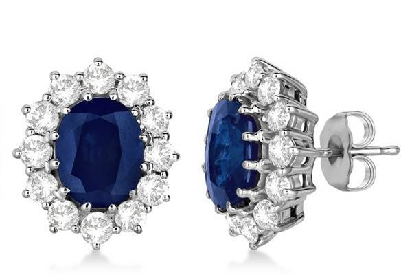 Antique Blue Sapphire & Diamond 14k WhiteGold Over 2.60Ct Vintage Stud Earrings 