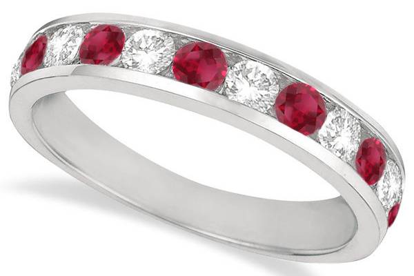 Channel-Set Ruby & Diamond Ring 1.20ct	Alternating round diamonds & rubies are channel-set in an elegant polished gold band, as well as other custom metals.