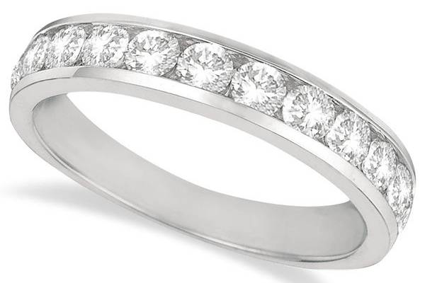 1.05ct Channel-Set Diamond Anniversary Ring	A fashion-forward band made of 14k gold or palladium, with twelve gleaming round cut diamonds in a channel setting.