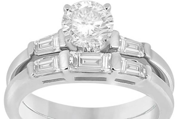 Diamond Baguette Engagement Ring & Wedding Band Set 	A bridal set with five high quality baguette-cut diamonds. Design your own matching rings with a custom center stone.