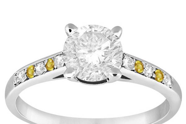 Cathedral Yellow Sapphire & Diamond Engagement Ring	Create your own center stone of any shape & carat weight for this band, with diamonds & yellow sapphires or custom gems.