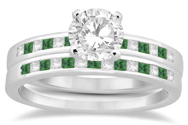 Princess Cut Diamond & Emerald Bridal Ring Set	A elegant array of square cut emeralds and diamonds w/ a selectable center stone in platinum, palladium, or other metal.