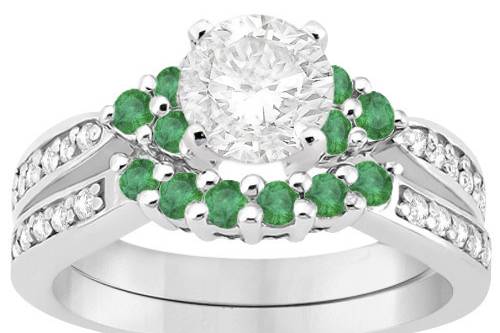 Floral Diamond & Emerald Engagement Ring & Band	Personalize this gemstone-accented floral engagement set with your choice of precious metal band and center stone.