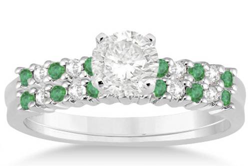 Petite Diamond & Emerald Bridal Set	A full array of alternate gems & precious metals are available for this dainty custom bridal set, with 22 accent stones.