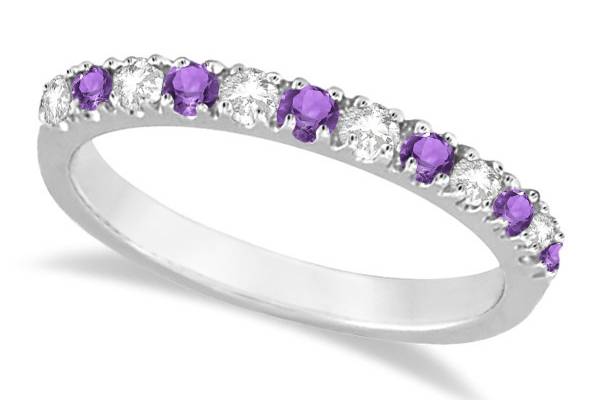 Diamond and Amethyst Ring Guard Stackable Band	Amethysts & diamonds alternate on a stackable wedding, anniversary, or fashion band. Different gems & metals available.