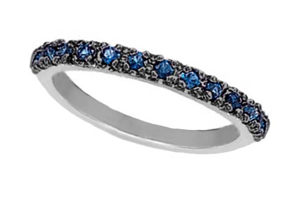 Blue Sapphire Stackable Ring with Black Rhodium	Black rhodium plating adds a designer touch to this half-eternity band with 13 blue sapphires. Available in many metals.