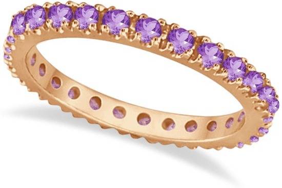 Amethyst Eternity Stackable Ring Band 	Pink gold and purple gems--a winning combination! Also available in other metals, this ring is stylish and distinctive.