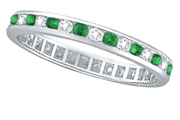 Emerald & Diamond Channel Set Eternity Band	Seventeen emeralds alternate with an equal number of diamonds in a channel setting. Also available with different gems.