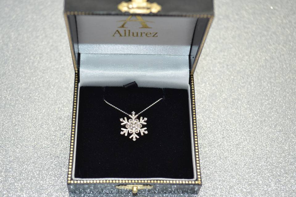 1.00 Ct Baguette Cut Diamond Snowflake Pendant Necklace 14k White Gold Finish 