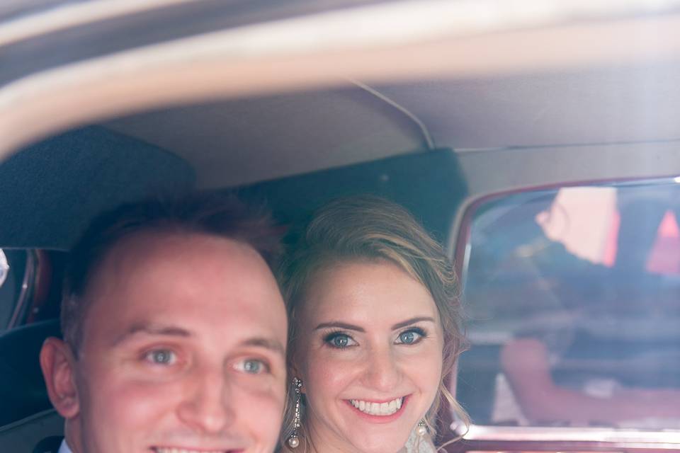 Newlyweds in the car