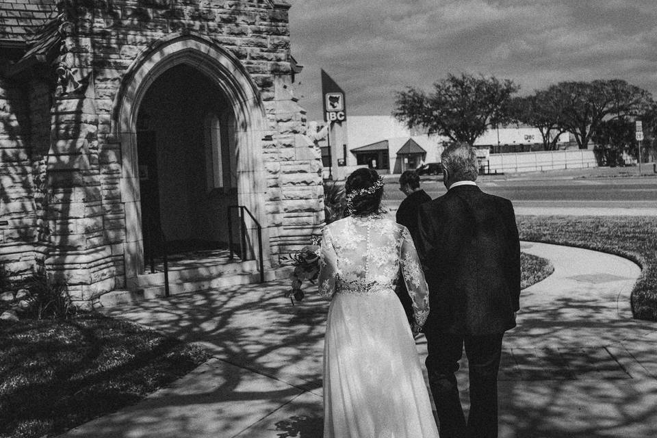 Bride entering church