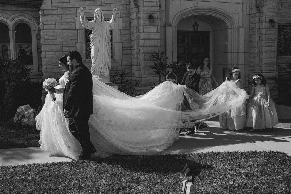 Church exit groom and bride