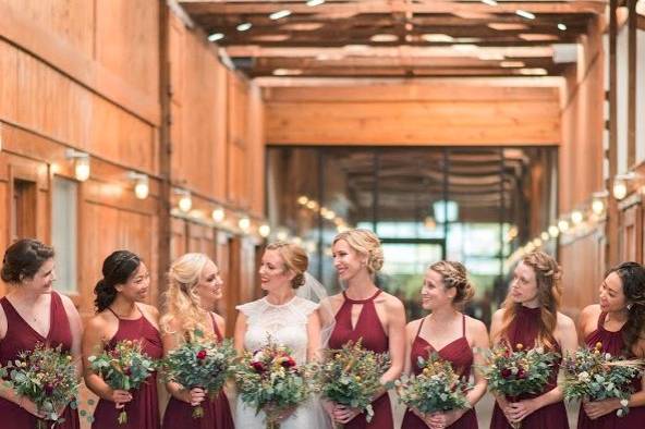 Bridesmaids in stable