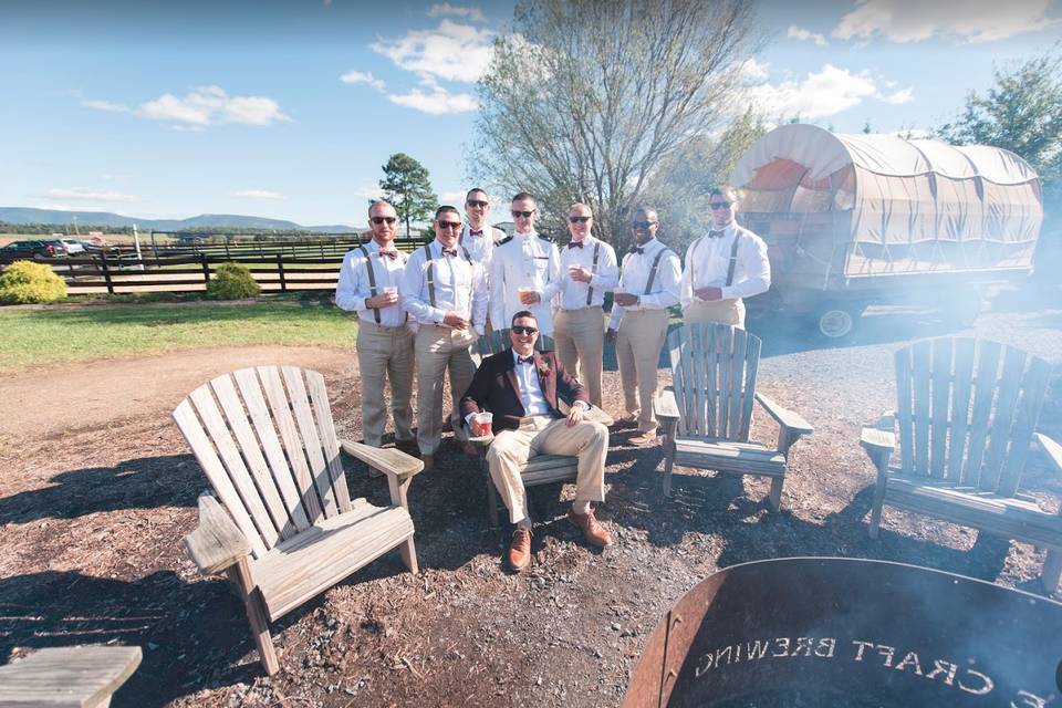 Groomsmen by firepit