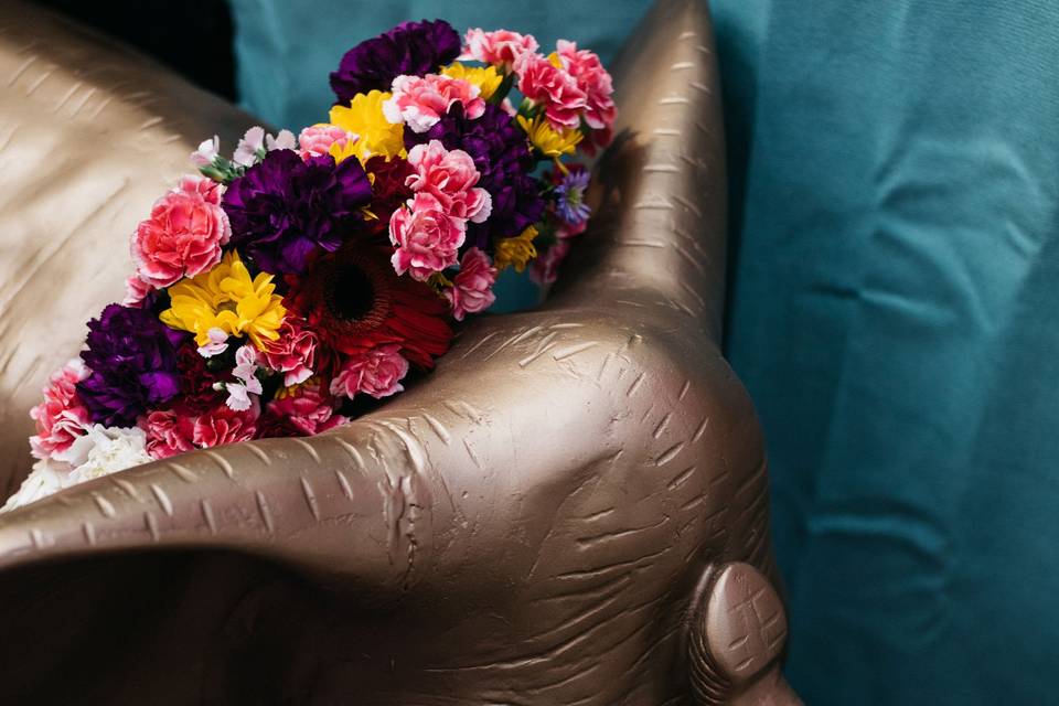 Gold Elephant with Flowers