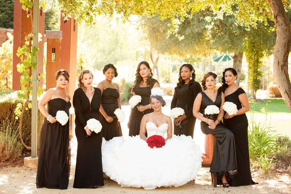 Bride with her bridesmaids