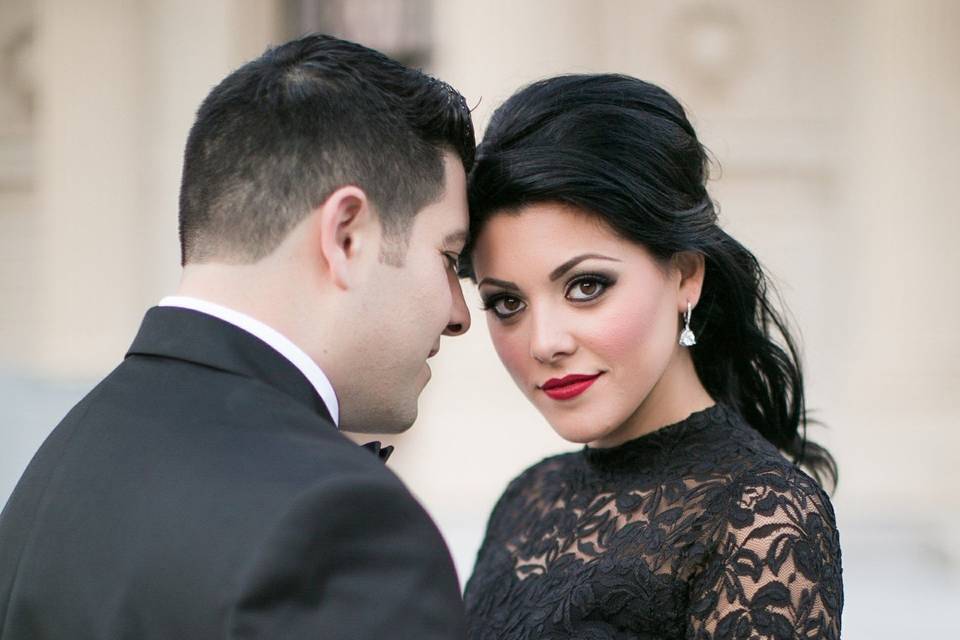 Groom and bride in black