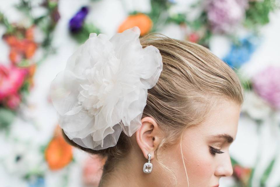 Bridal hair piece and makeup