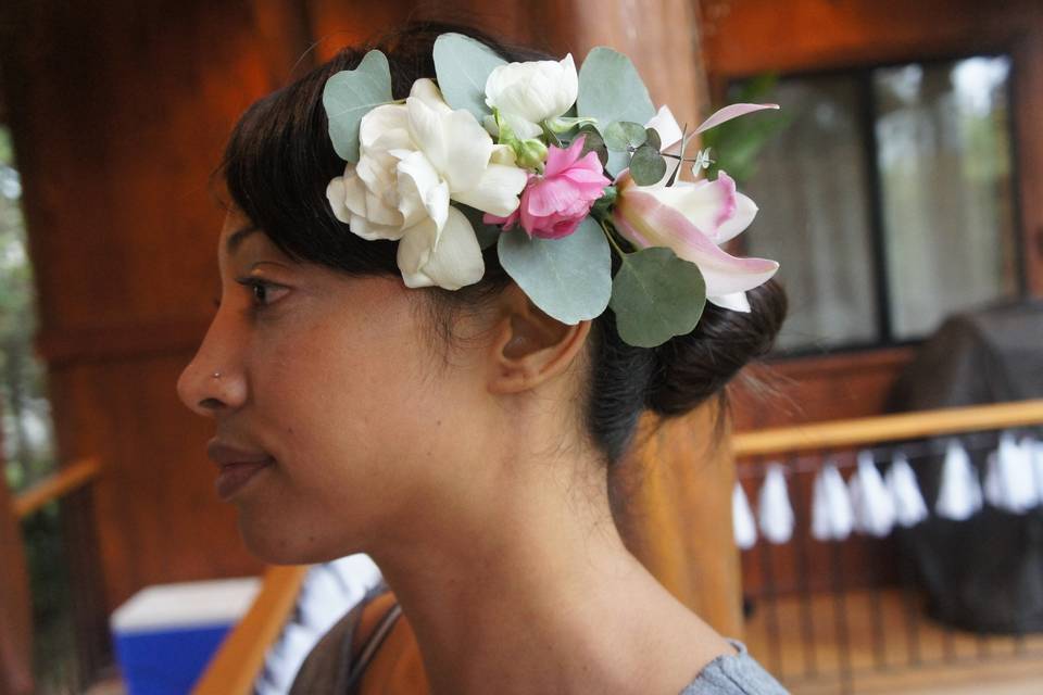 Gardenia & orchid hair piece