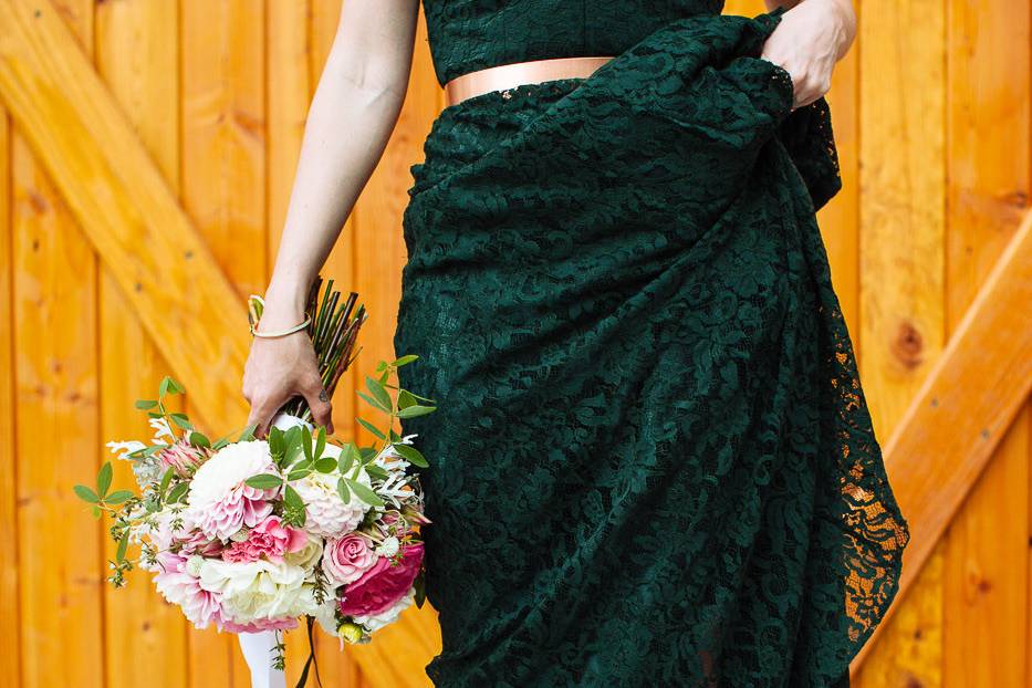 The bride holding her bouquet