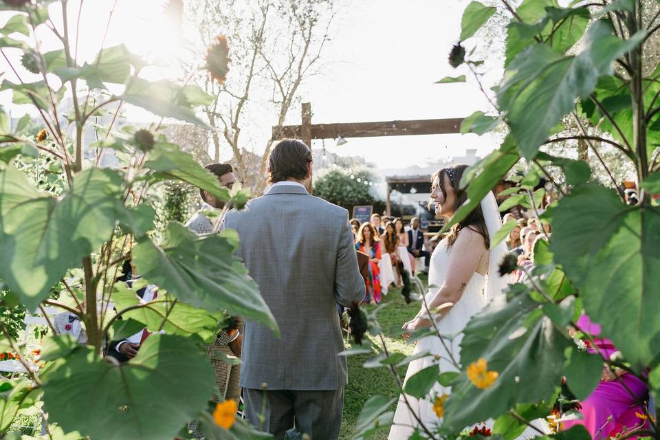 Ceremony surrounded by flowers
