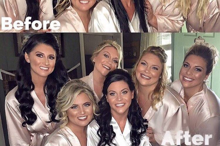 Before and after bridal party's makeover