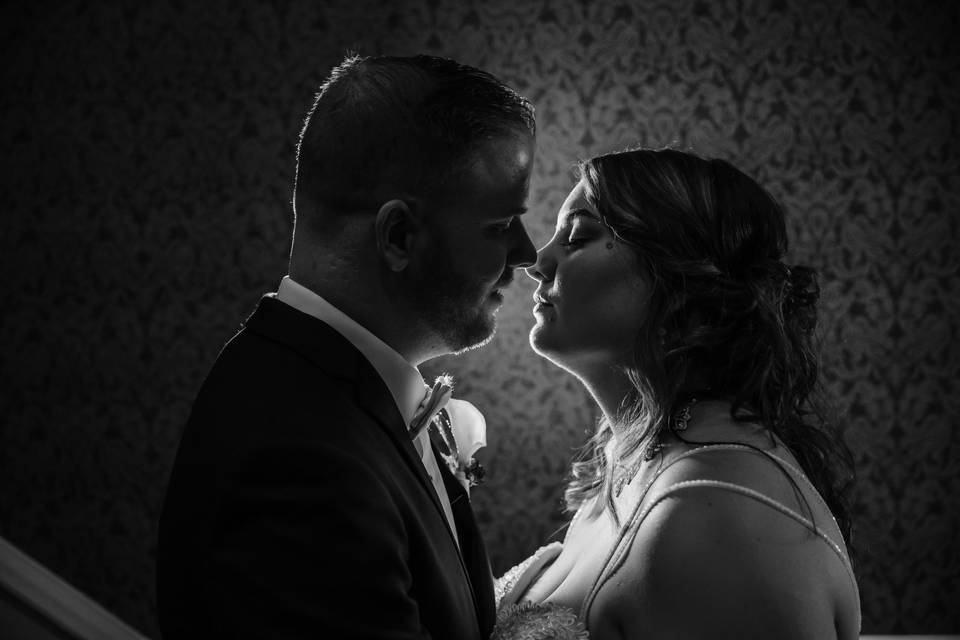 Bride and groom kiss