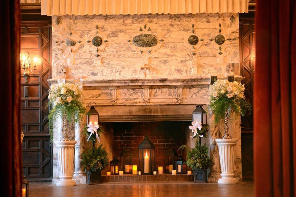 Winter wedding with lanterns and candlelight at The Mansion at Turner Hill