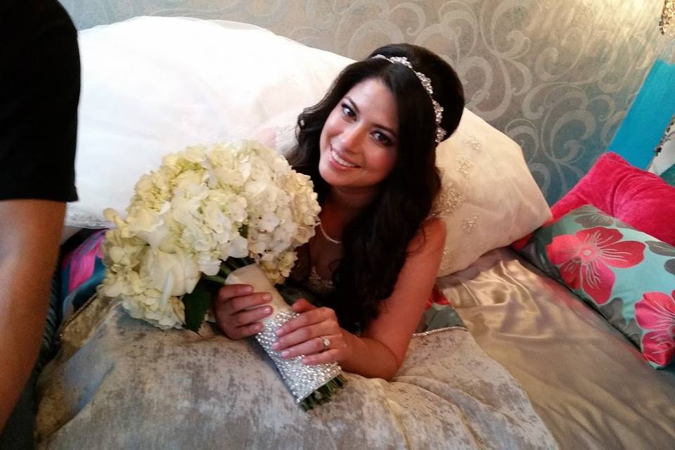 The bride holding a bouquet