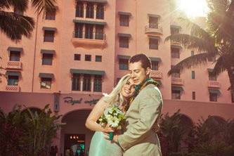 Vintage Hawaiian wedding photos at Royal Hawaiian Hotel.