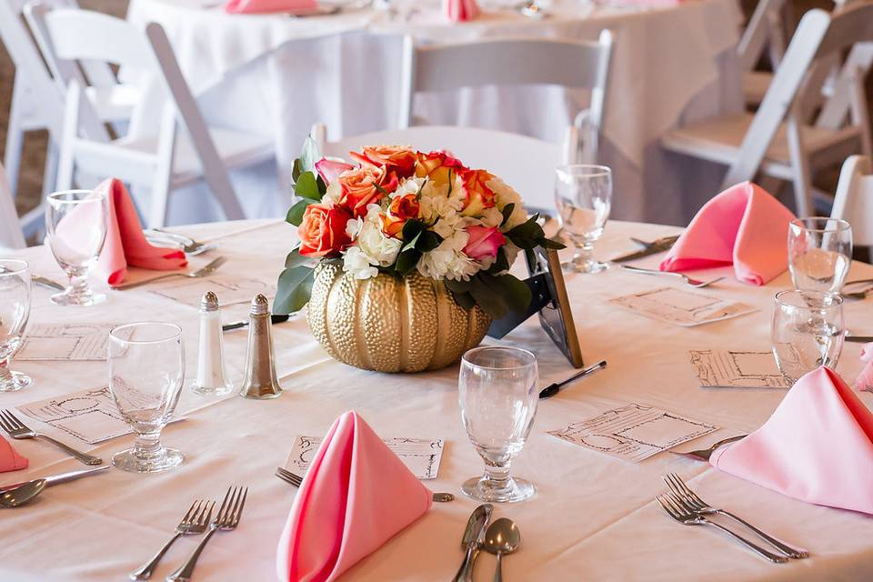 Table setting and floral centerpiece